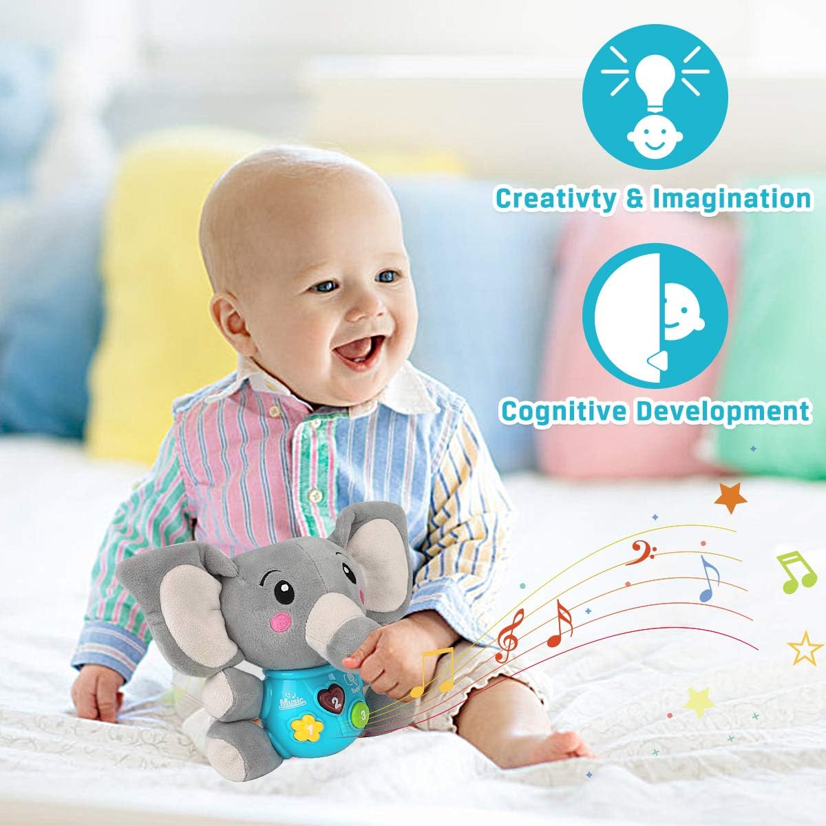 Aitbay Plush Elephant Music Baby Toys 0 to 6 Months, Cute Stuffed Animal Light Up Baby Toys Newborn Baby Musical Toys for Infant Babies Boys & Girls Toddlers 6 to 12 Months - Image 5