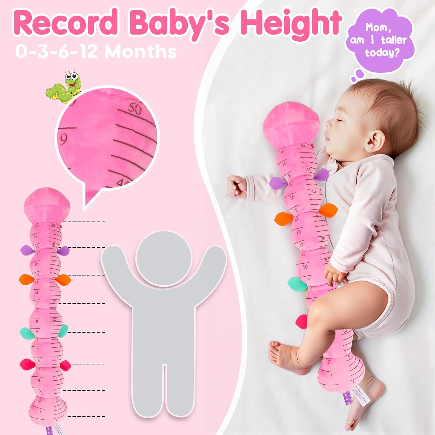 Baby Tummy Time Toy 0-6 Month Musical Stuffed Animal Plush Caterpillar Toy for Infant 6-12 Month Teething Sensory Toy with Crinkle Rattle for Babies 0-3-6 Month Newborn Toys for Boy Girl Birthday Gift - Image 3