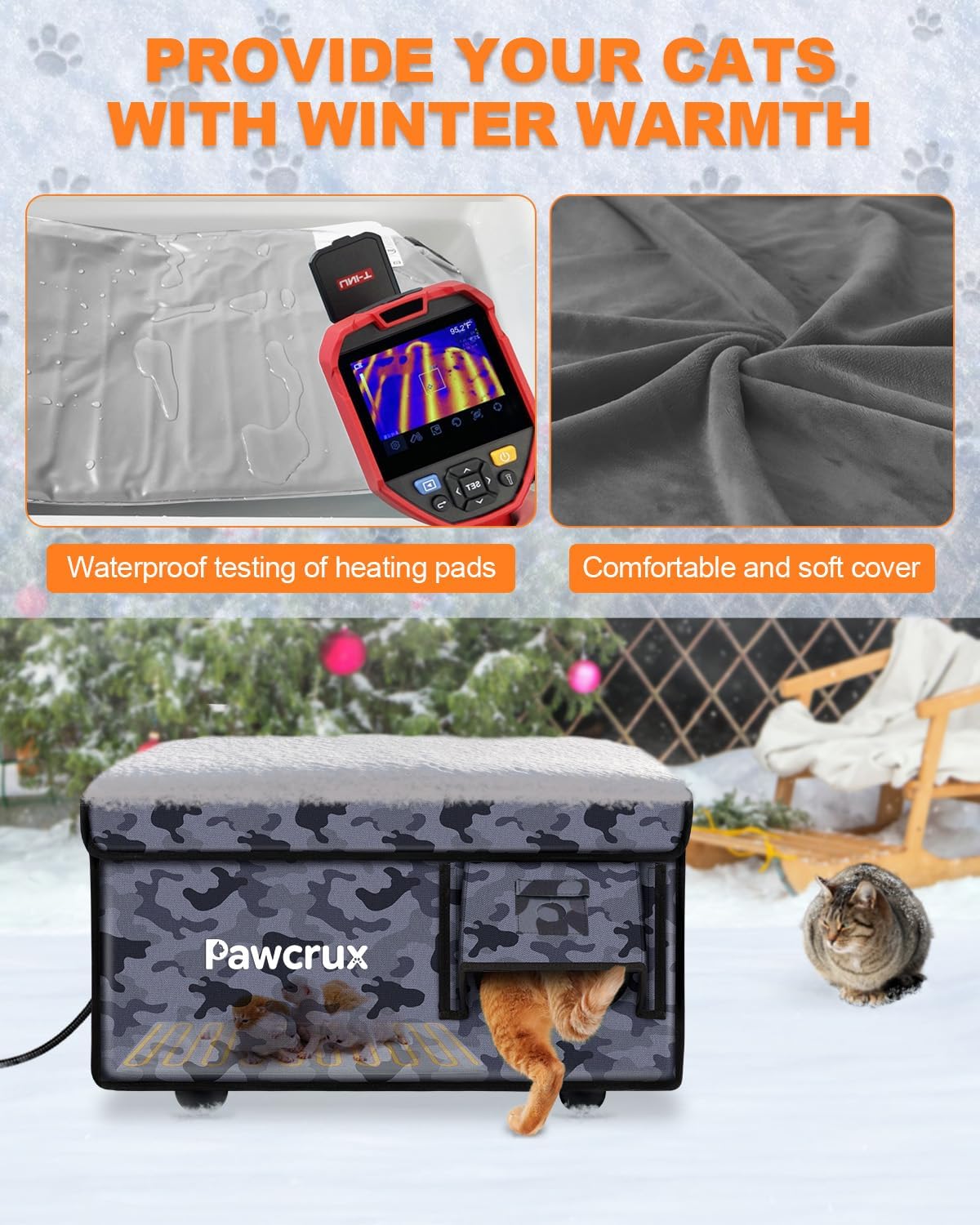 Weatherproof Heated Cat House for Outdoor in Winter, Heated Cat Bed Kitty Shelter with Cat Heating Pad, Insulated & Safe Escape Door, Warm Home for Outside Stray Cat - Image 5