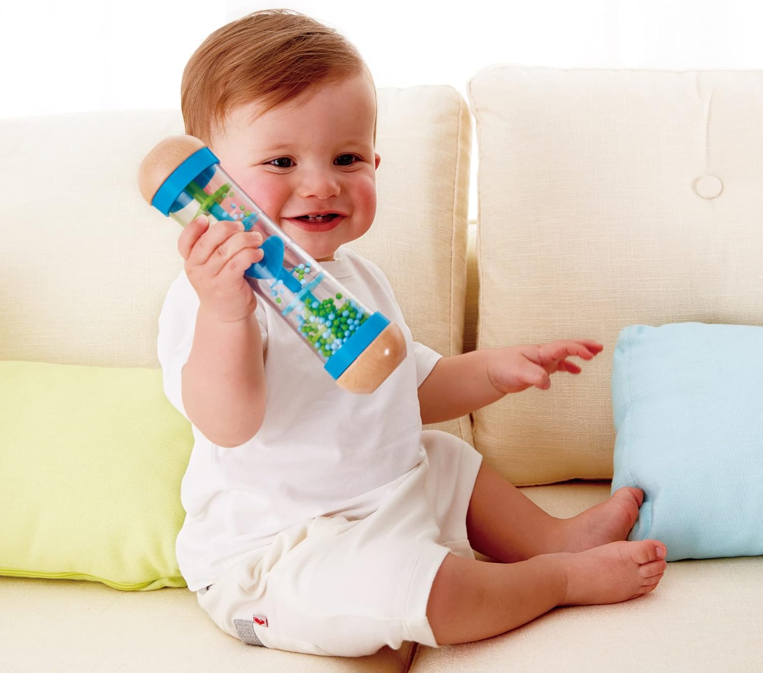 Hape Beaded Raindrops | Mini Wooden Musical Shake & Rattle Rainmaker Toy, Blue, Model Number: E0328B - Image 4