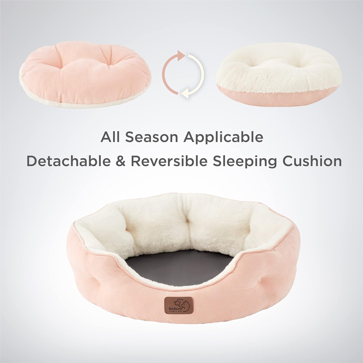 Bedsure Dog Beds for Small Dogs - Round Cat Beds for Indoor Cats, Washable Pet Bed for Puppy and Kitten with Slip-Resistant Bottom, 20 Inches, Peach Pink - Image 3