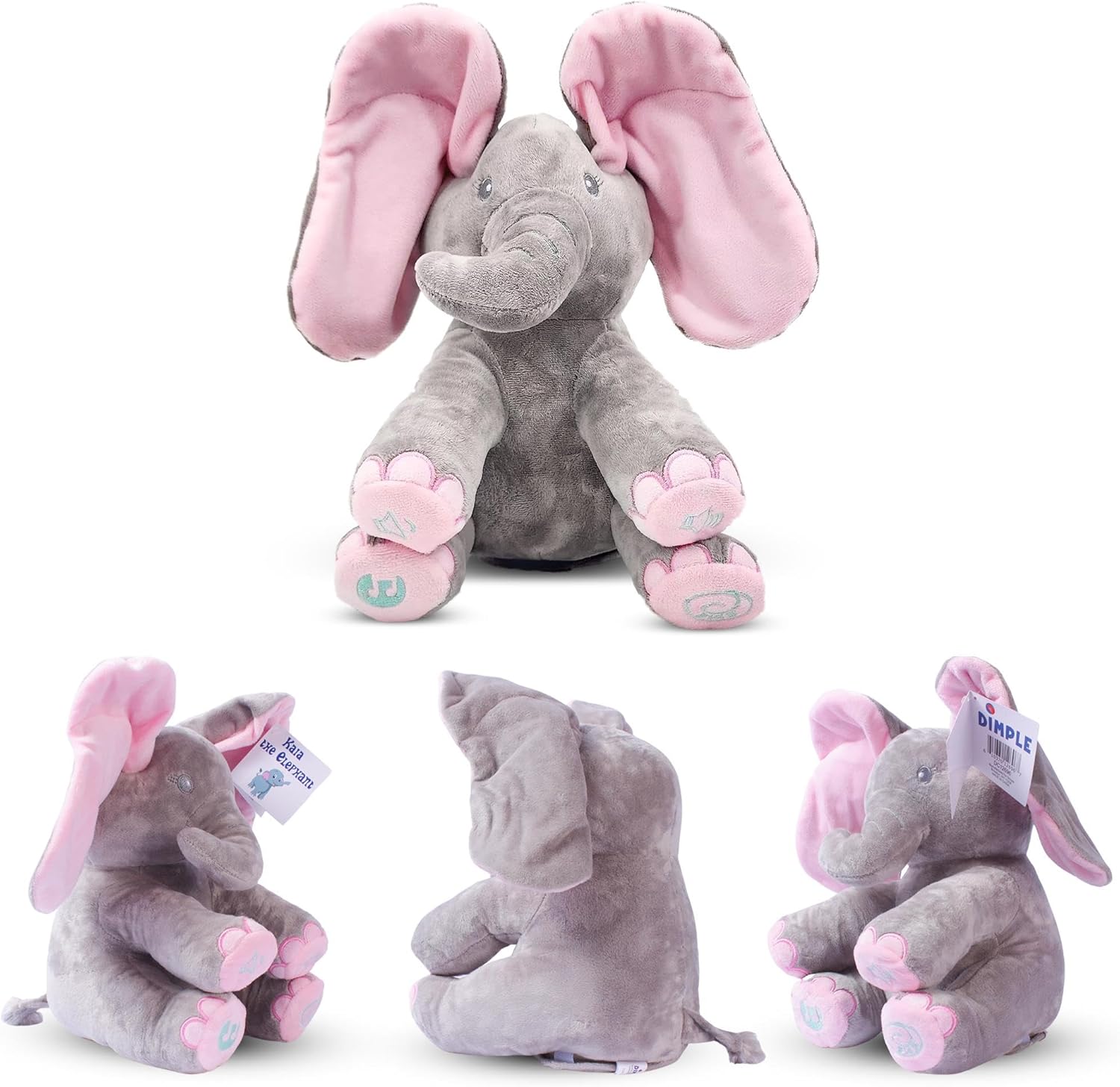Dimple Kaia Peek A Boo Elephant Toy, Interactive Singing Stuffed Animal Plush with Moving Ears, Musical Stuffed Animal for Babies and Toddlers, Adorable Elephant Baby Toy - Image 3