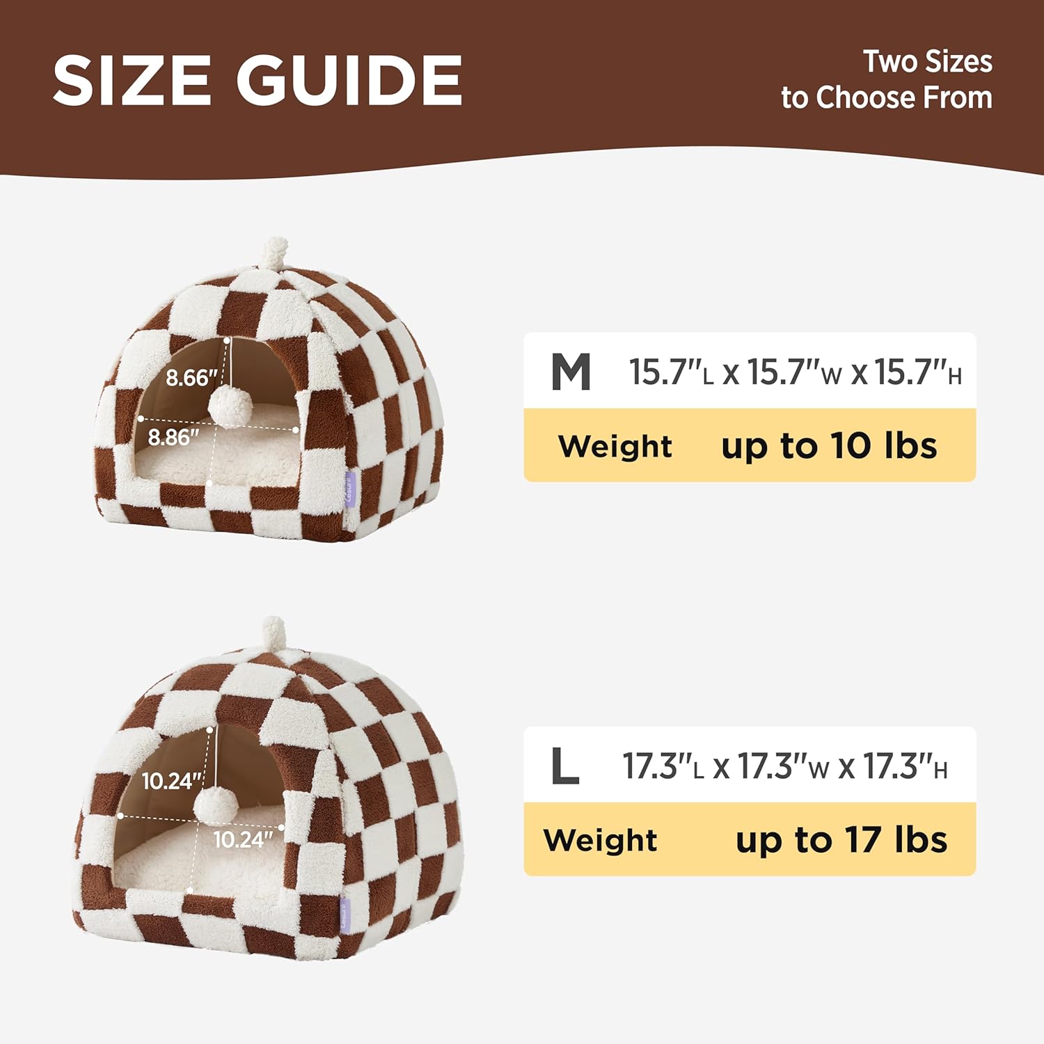 Lesure Cute Cat Beds for Indoor Cats - 2 in 1 Cat Cave Bed for Kittens and Small Pets, House with Removable Washable Cushioned Pillow, Cozy Tent House with Non-Slip Bottom, Brown, 16 inches - Image 3