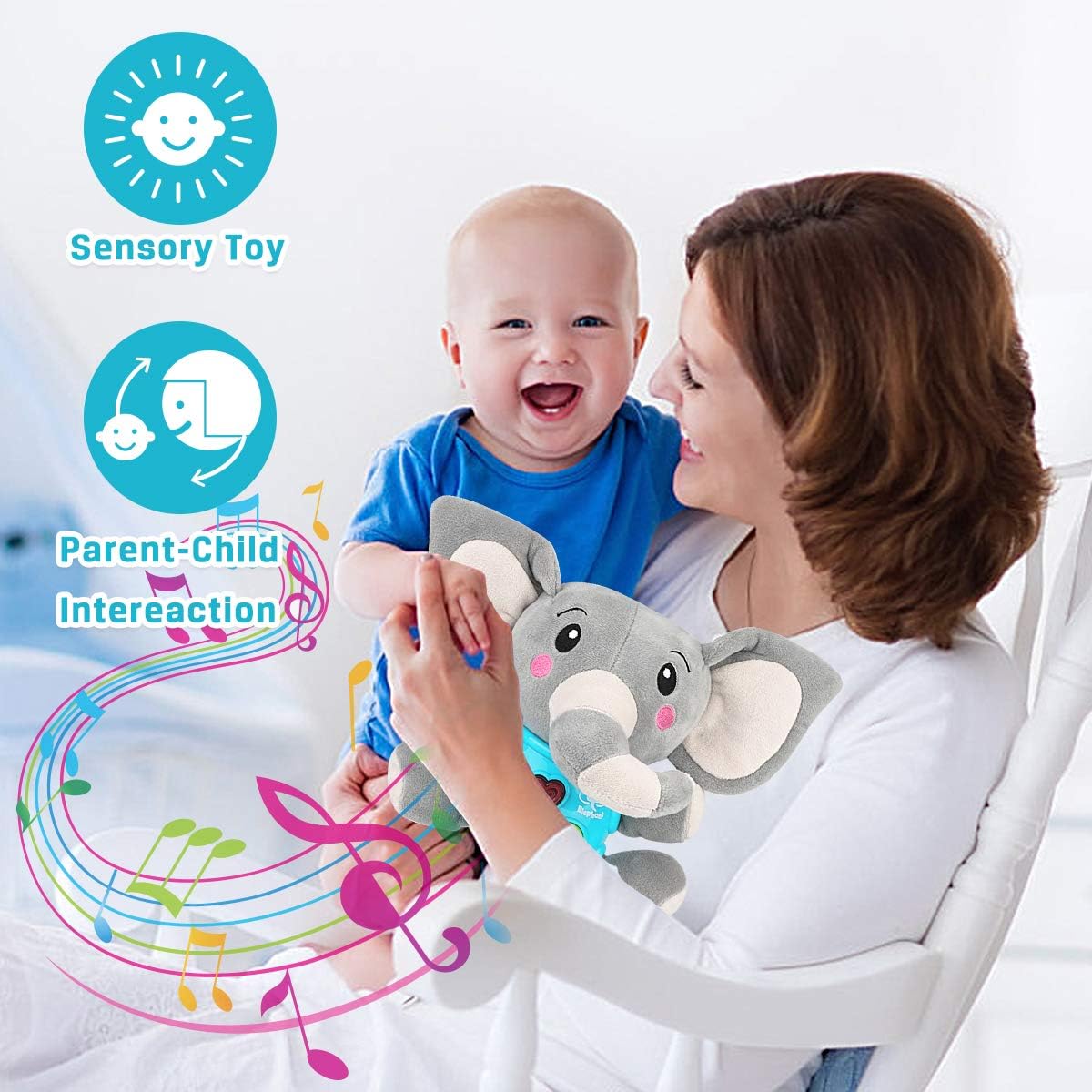 Aitbay Plush Elephant Music Baby Toys 0 to 6 Months, Cute Stuffed Animal Light Up Baby Toys Newborn Baby Musical Toys for Infant Babies Boys & Girls Toddlers 6 to 12 Months - Image 2