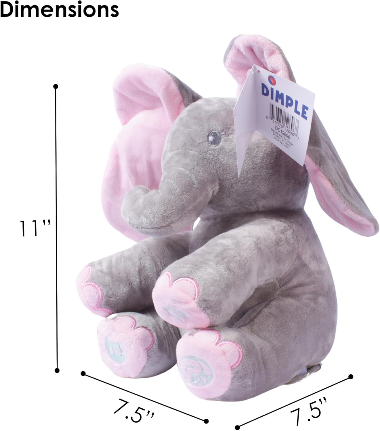 Dimple Kaia Peek A Boo Elephant Toy, Interactive Singing Stuffed Animal Plush with Moving Ears, Musical Stuffed Animal for Babies and Toddlers, Adorable Elephant Baby Toy - Image 2