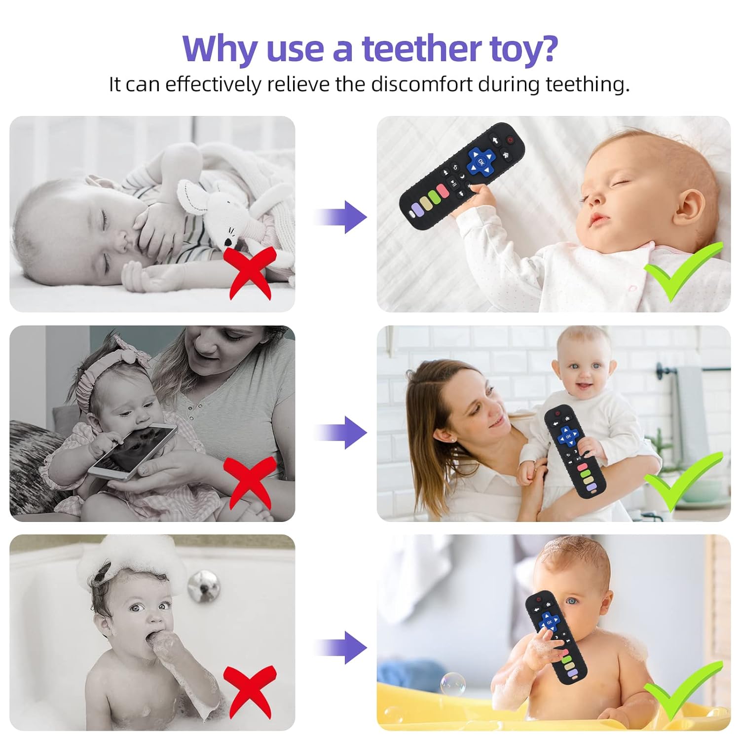 Chuya Baby Teether Toy Chew Toys for Babies 3-24 Months TV Remote Control Shape Teething Relief for Infants (Black) - Image 5