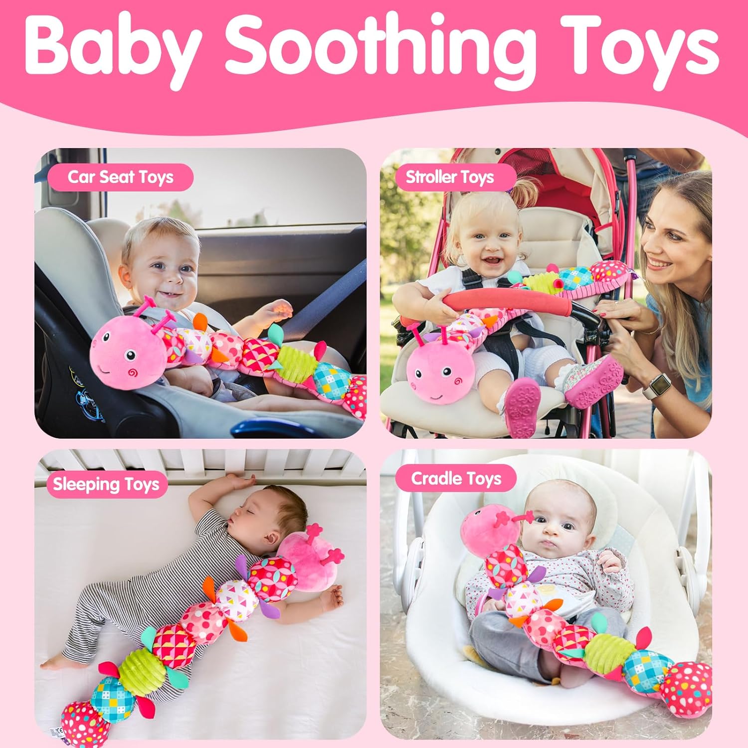 Baby Tummy Time Toy 0-6 Month Musical Stuffed Animal Plush Caterpillar Toy for Infant 6-12 Month Teething Sensory Toy with Crinkle Rattle for Babies 0-3-6 Month Newborn Toys for Boy Girl Birthday Gift - Image 2