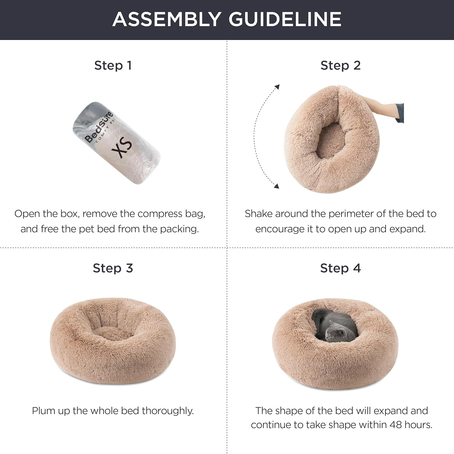 Bedsure Calming Dog Bed for Medium Dogs - Donut Washable Medium Pet Bed, 30 inches Anti-Slip Round Fluffy Plush Faux Fur Cat Bed, Fits up to 45 lbs Pets, Black - Image 3