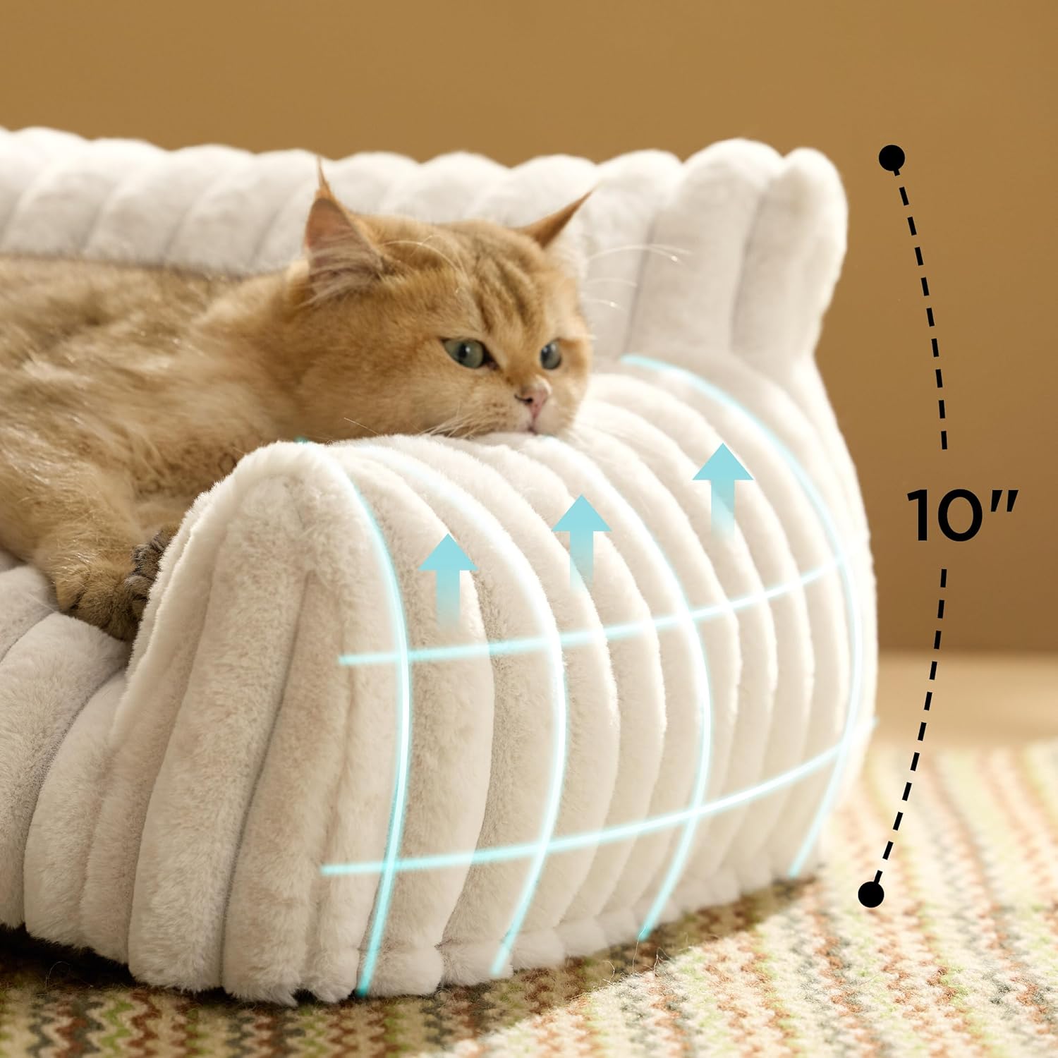 Bedsure ComfyFleece Cute Cat Couch for Pets - Fluffy Cat beds with Premium Soft Corduroy Fleece, Fuzzy Cats beds for Indoor Cats with Removable Washable Cover, Supportive Pet Sofa, 24inch, Cream - Image 2
