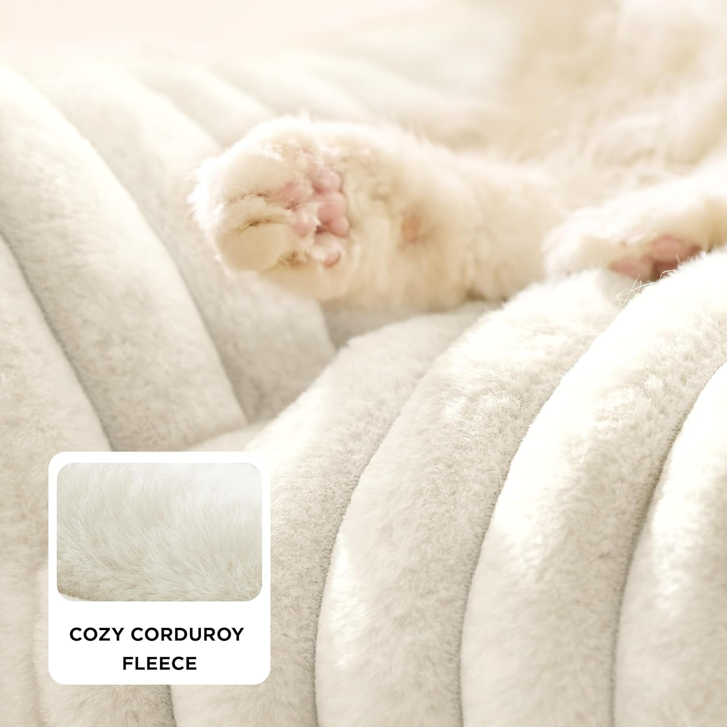 Bedsure ComfyFleece Cute Cat Couch for Pets - Fluffy Cat beds with Premium Soft Corduroy Fleece, Fuzzy Cats beds for Indoor Cats with Removable Washable Cover, Supportive Pet Sofa, 24inch, Cream - Image 4