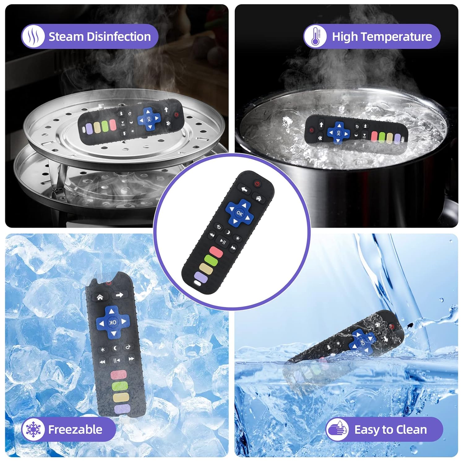 Chuya Baby Teether Toy Chew Toys for Babies 3-24 Months TV Remote Control Shape Teething Relief for Infants (Black) - Image 4