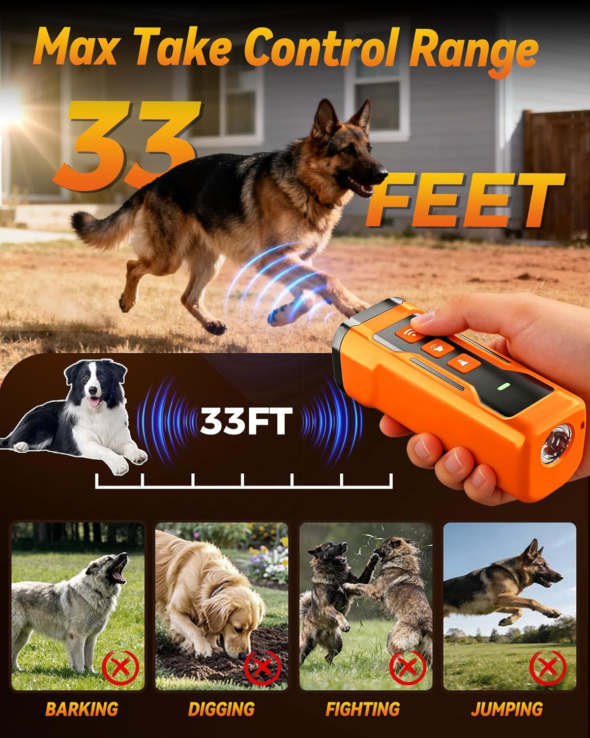 Dog Bark Deterrent Devices, 6 Modes 3X Ultrasonic Anti Barking Device for Dogs, 33 FT Range Barks No More Indoors Neighbor Outdoors Safe & Humane Compact Box Bark Control for Dog Behavior Correct - Image 3