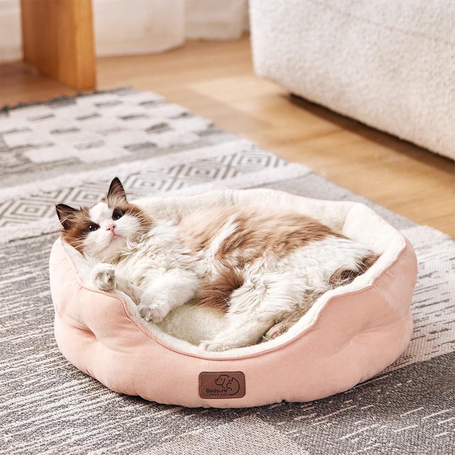 Bedsure Dog Beds for Small Dogs - Round Cat Beds for Indoor Cats, Washable Pet Bed for Puppy and Kitten with Slip-Resistant Bottom, 20 Inches, Peach Pink - Image 5