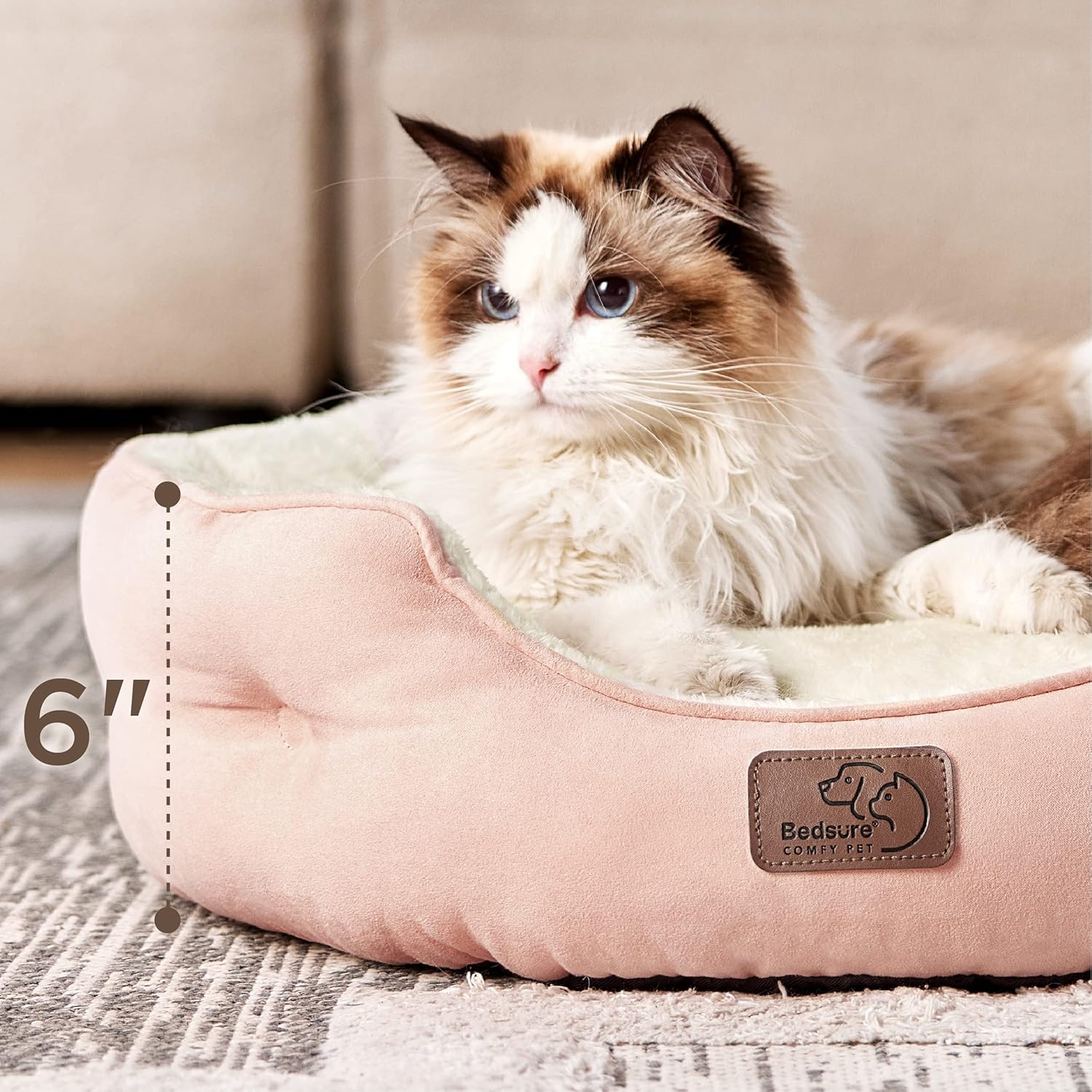 Bedsure Dog Beds for Small Dogs - Round Cat Beds for Indoor Cats, Washable Pet Bed for Puppy and Kitten with Slip-Resistant Bottom, 20 Inches, Peach Pink - Image 2
