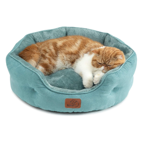 Bedsure Dog Beds for Small Dogs - Round Cat Beds for Indoor Cats, Washable Pet Bed for Puppy and Kitten with Slip-Resistant Bottom, 20 Inches, Washed Blue