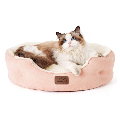 Bedsure Dog Beds for Small Dogs - Round Cat Beds for Indoor Cats, Washable Pet Bed for Puppy and Kitten with Slip-Resistant Bottom, 20 Inches, Peach Pink