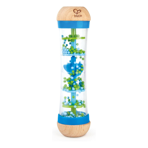 Hape Beaded Raindrops | Mini Wooden Musical Shake & Rattle Rainmaker Toy, Blue, Model Number: E0328B