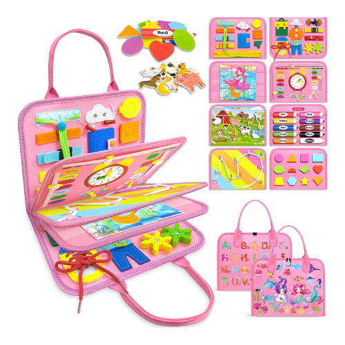 Gojmzo Busy Board Montessori Toys for Toddler Girl Birthday Gifts, Busy Book Sensory Toys for Toddlers, Learning Educational Toddler Travel Activities