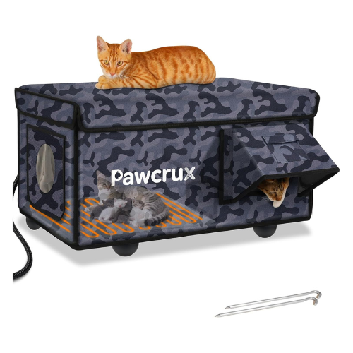 Weatherproof Heated Cat House for Outdoor in Winter, Heated Cat Bed Kitty Shelter with Cat Heating Pad, Insulated & Safe Escape Door, Warm Home for Outside Stray Cat